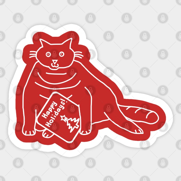 White Line Christmas Chonk Kitty Cat says Happy Holidays Sticker by ellenhenryart